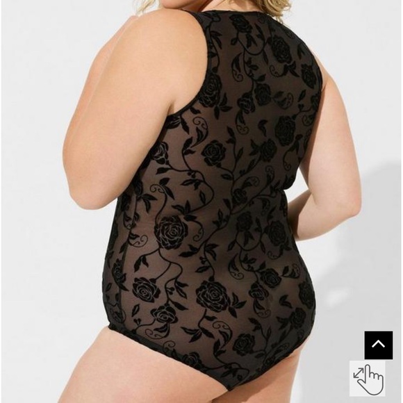 Torrid Flocked Mesh V-Neck Bodysuit - Picture 3 of 10